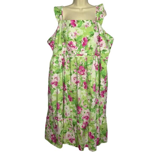 Torrid Mini Poplin Floral Tiered Ruffle Strap Dress Green Romantic Women's 4X - Picture 2 of 13